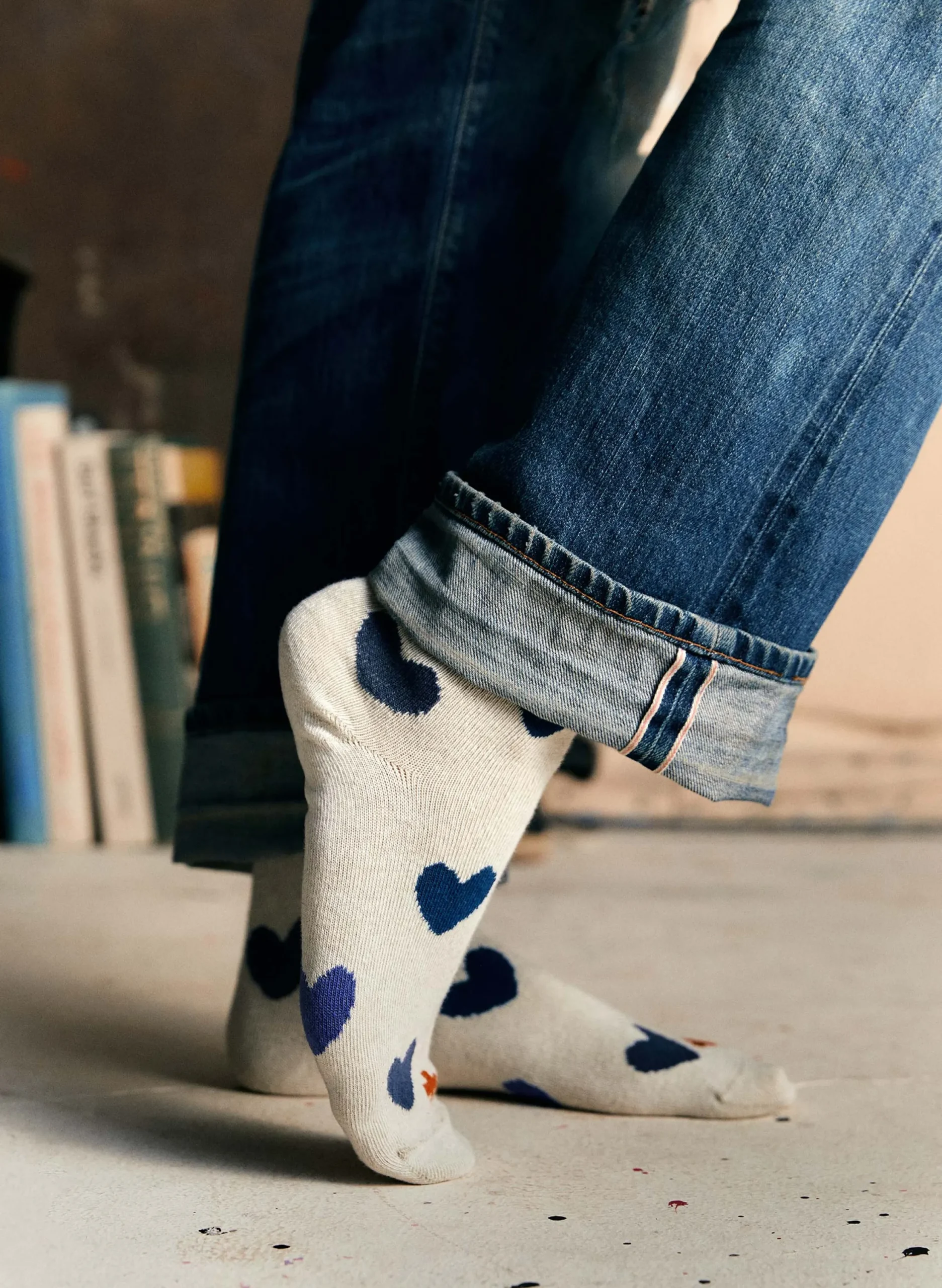 imogene + willie Blue Heart Sock In Natural|Women Accessories|Accessories