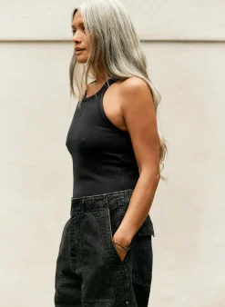 imogene + willie Faded Black Ribbed Racerback Tank|Women Tees + Tanks