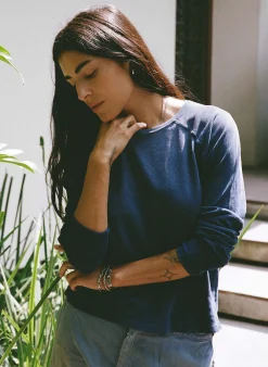 imogene + willie Long Sleeve Raglan In Faded Navy|Women Tees + Tanks|Knits & Sweaters