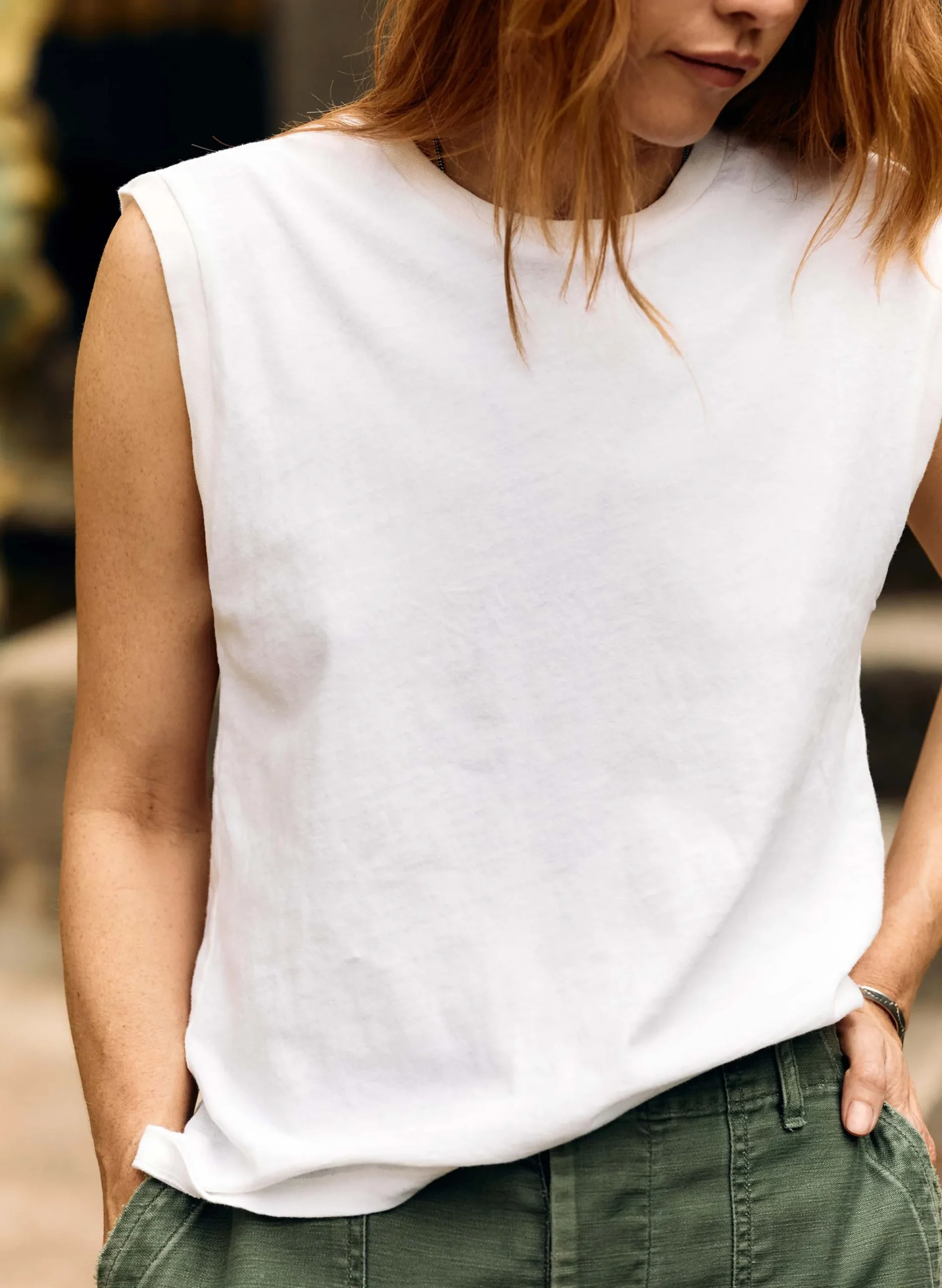 imogene + willie The Cotton Muscle Tee In Vintage White|Women Tees + Tanks