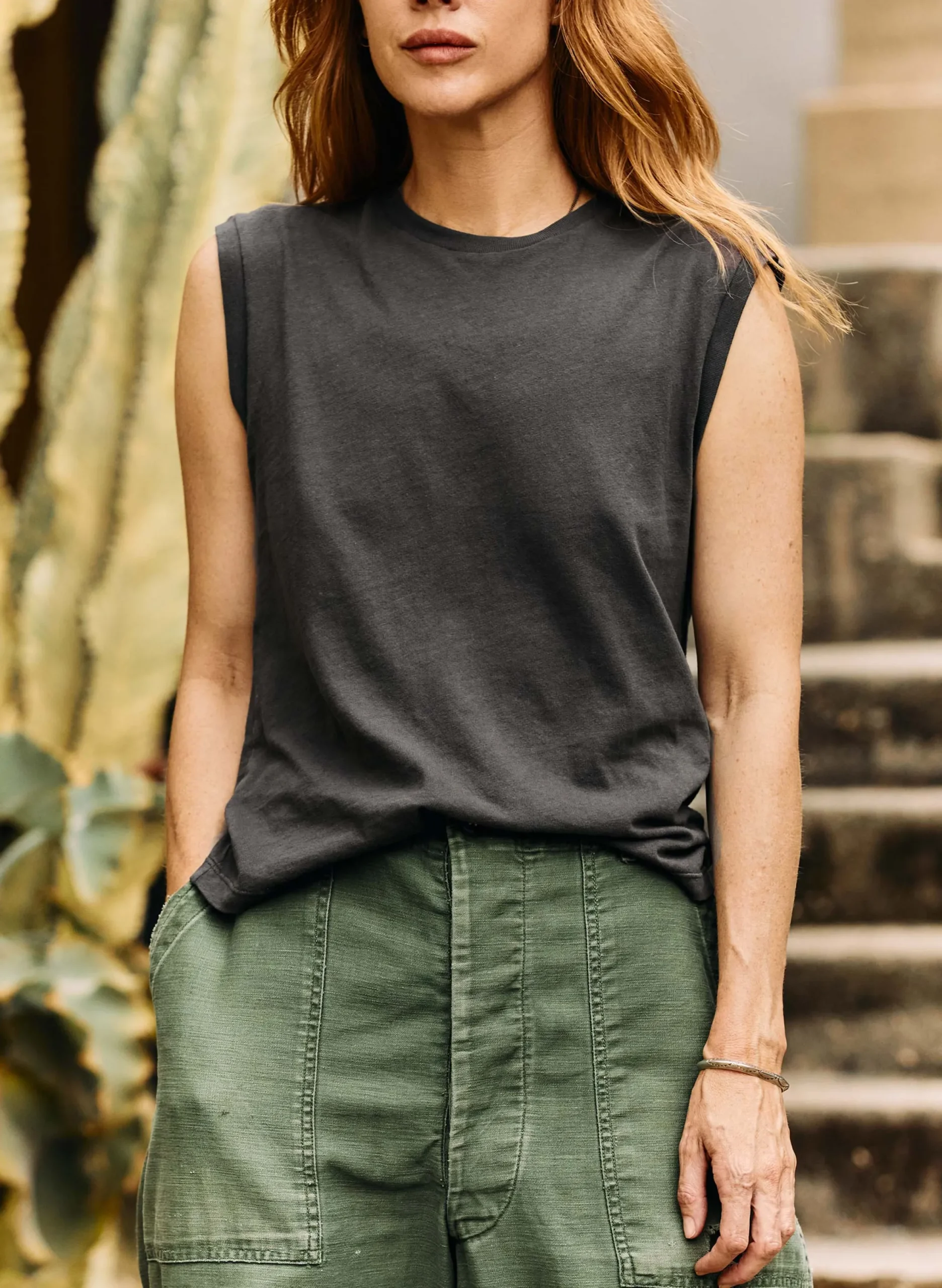 imogene + willie The Cotton Muscle Tee In Faded Black|Women Tees + Tanks