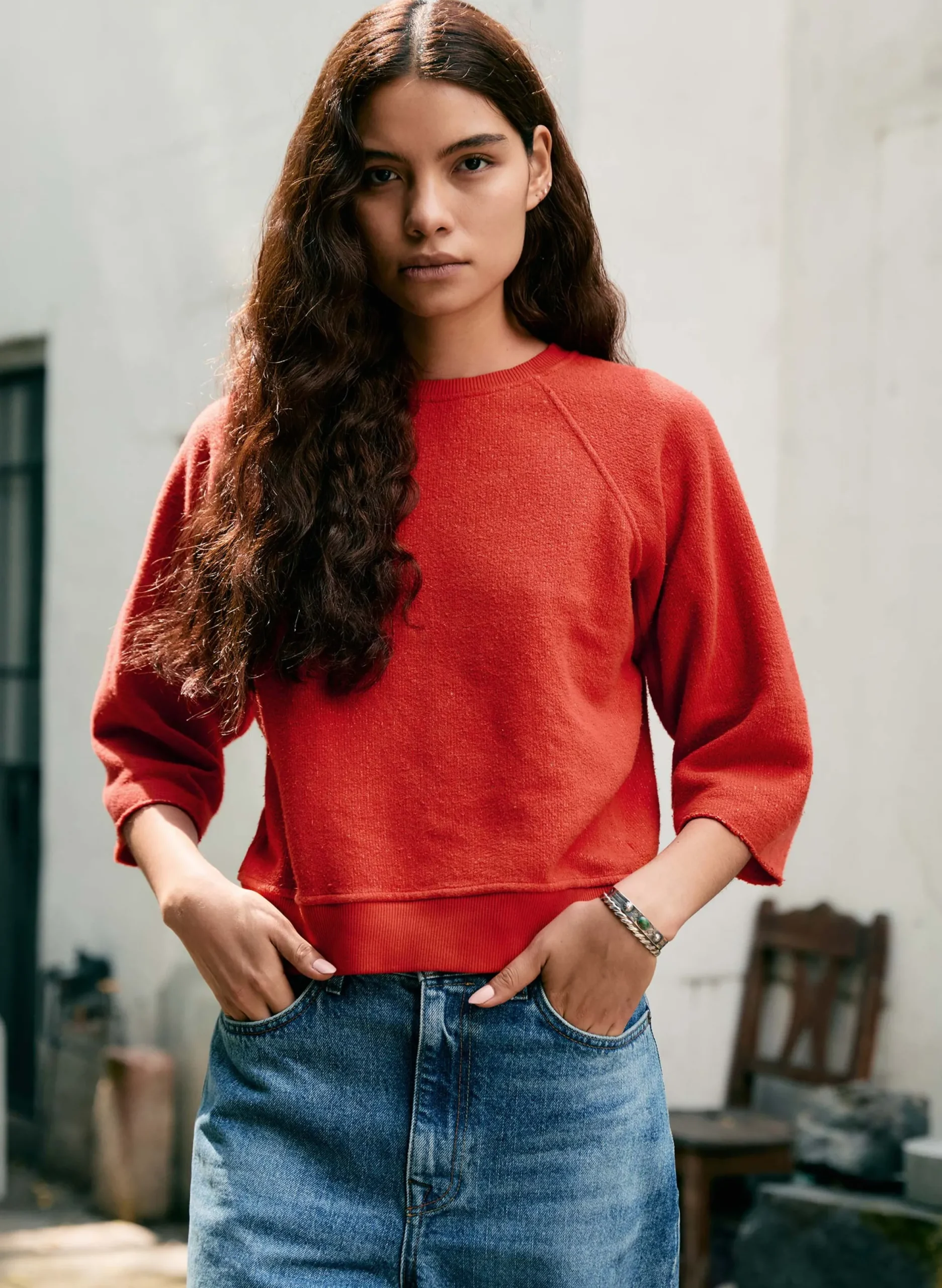 imogene + willie The Cut Sleeve Sweatshirt In Poppy|Women Knits & Sweaters