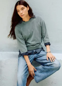 imogene + willie The Cut Sleeve Sweatshirt In Sage|Women Knits & Sweaters