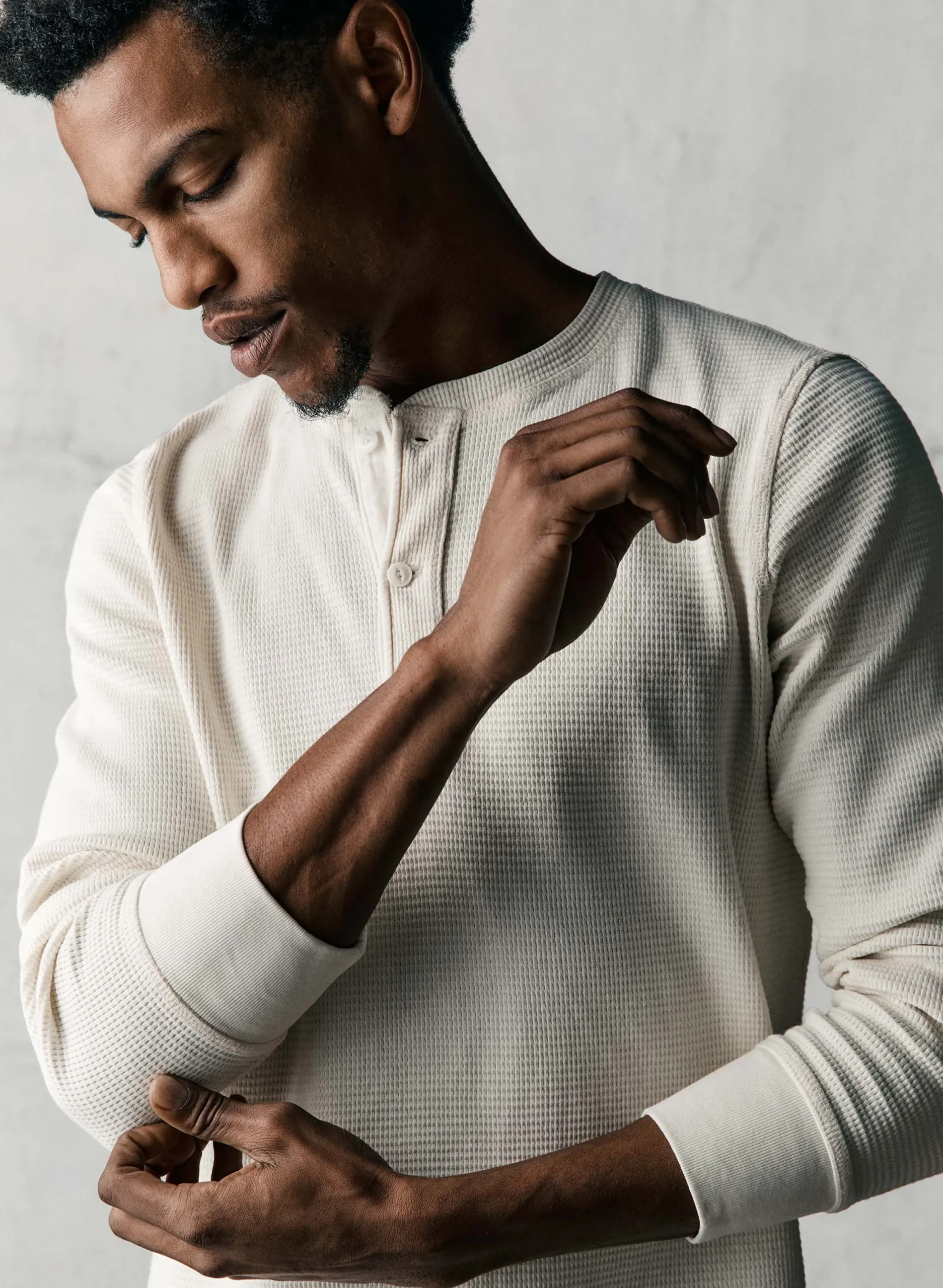 imogene + willie The Knit Waffle Henley In Vintage White| Knits & Sweaters