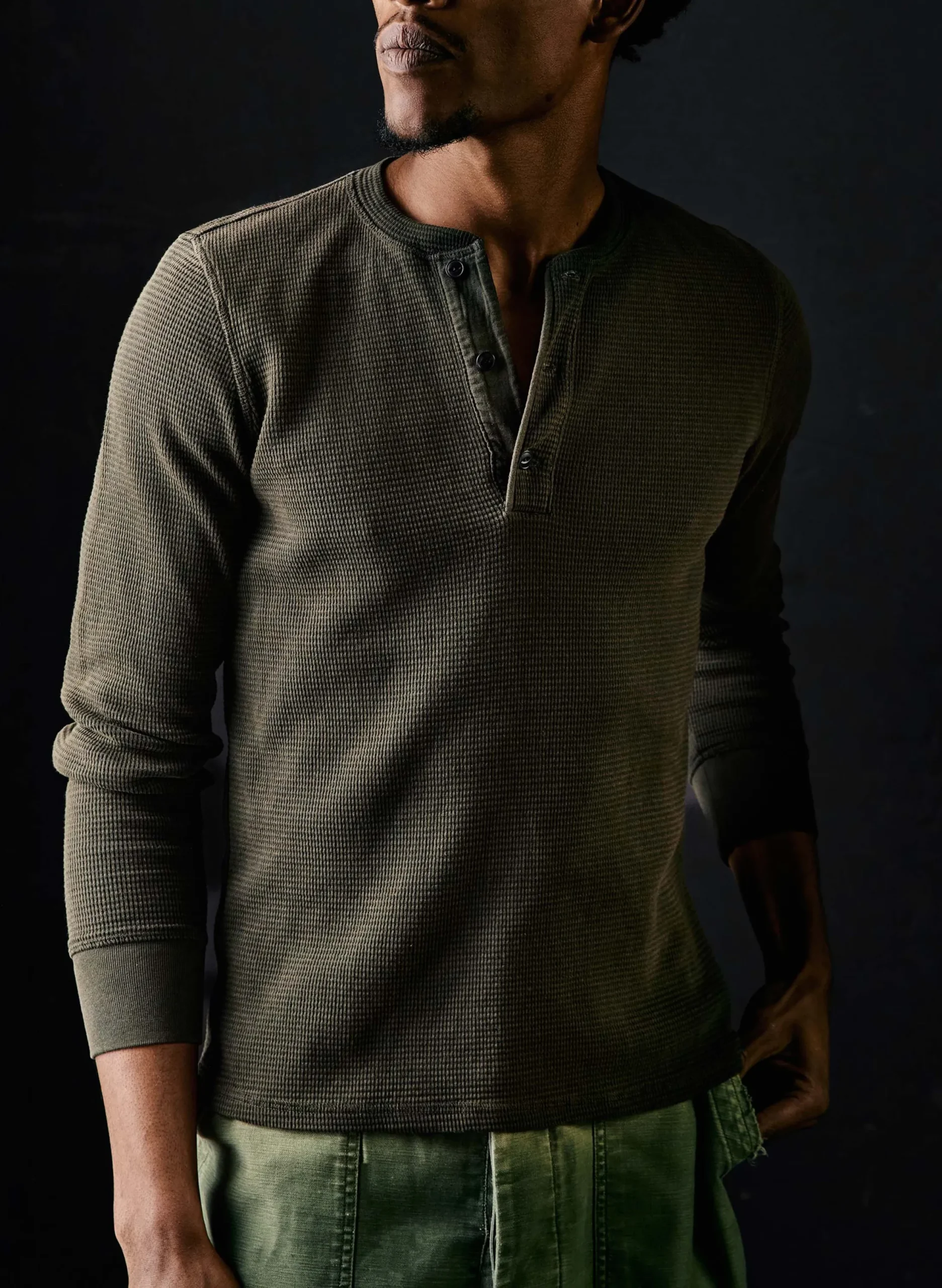 imogene + willie The Knit Waffle Henley In Forest| Knits & Sweaters