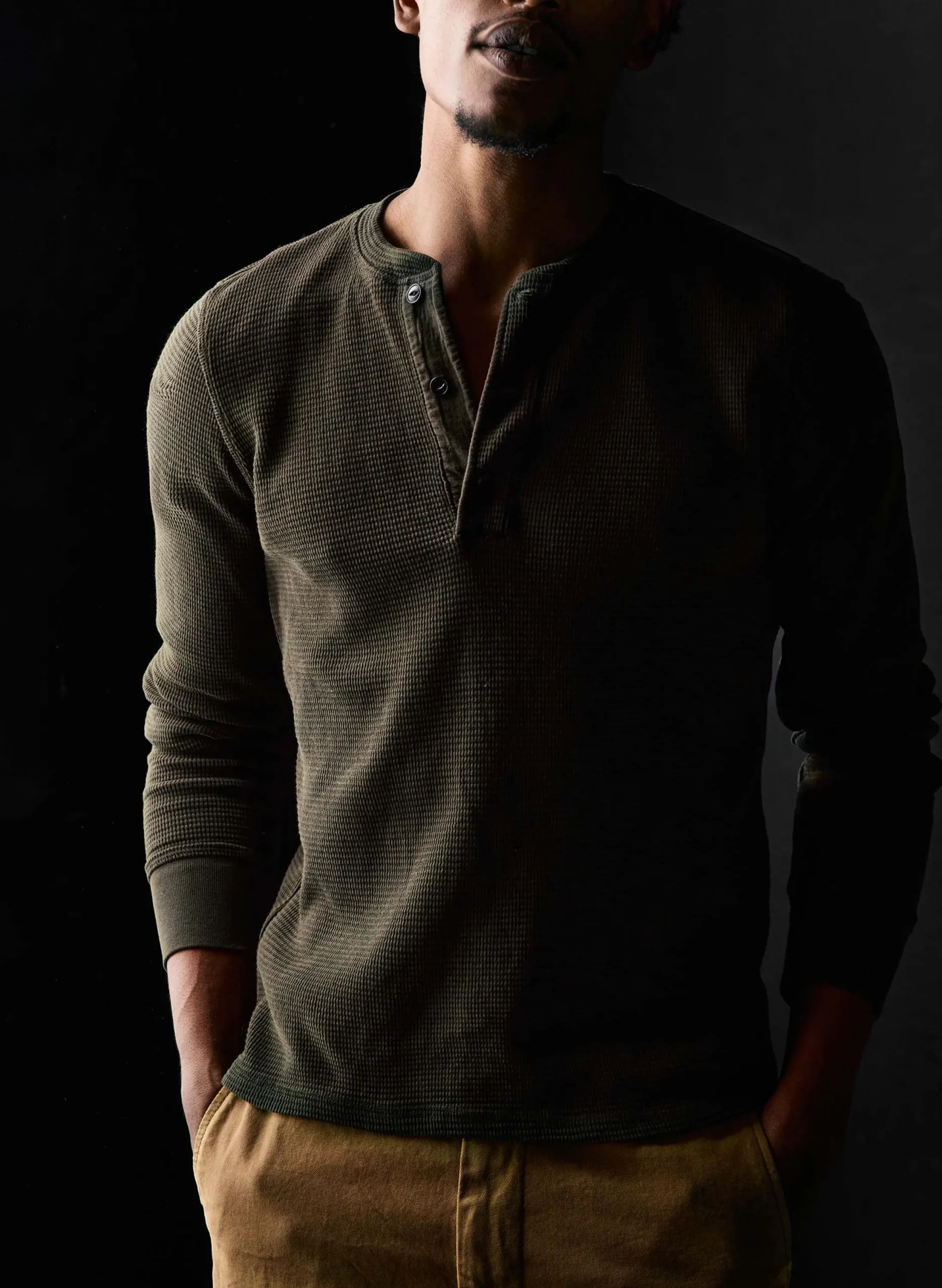 imogene + willie The Knit Waffle Henley In Forest| Knits & Sweaters