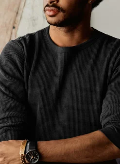imogene + willie The Long Sleeve Thermal Crew In Faded Black| Knits & Sweaters