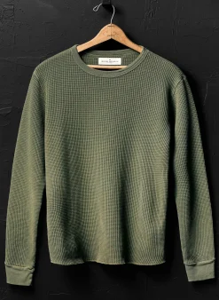 imogene + willie The Long Sleeve Thermal Crew In Olive| Knits & Sweaters