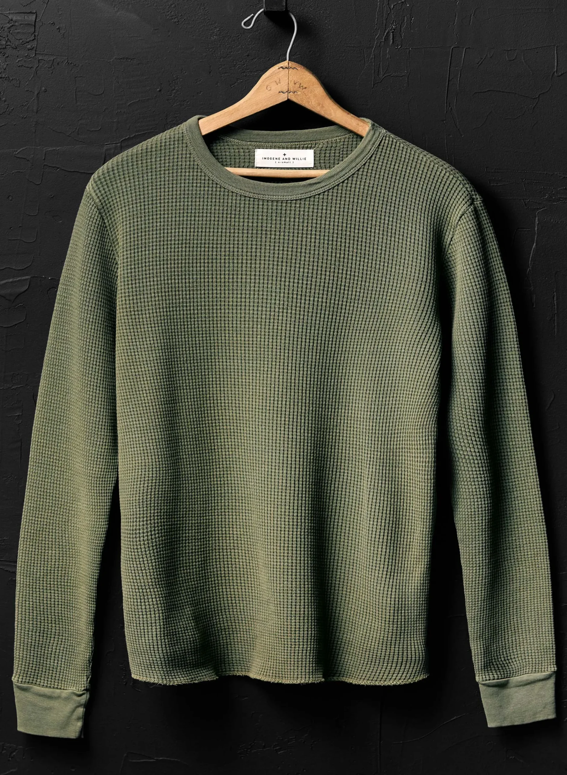 imogene + willie The Long Sleeve Thermal Crew In Olive| Knits & Sweaters