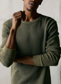 imogene + willie The Long Sleeve Thermal Crew In Olive| Knits & Sweaters