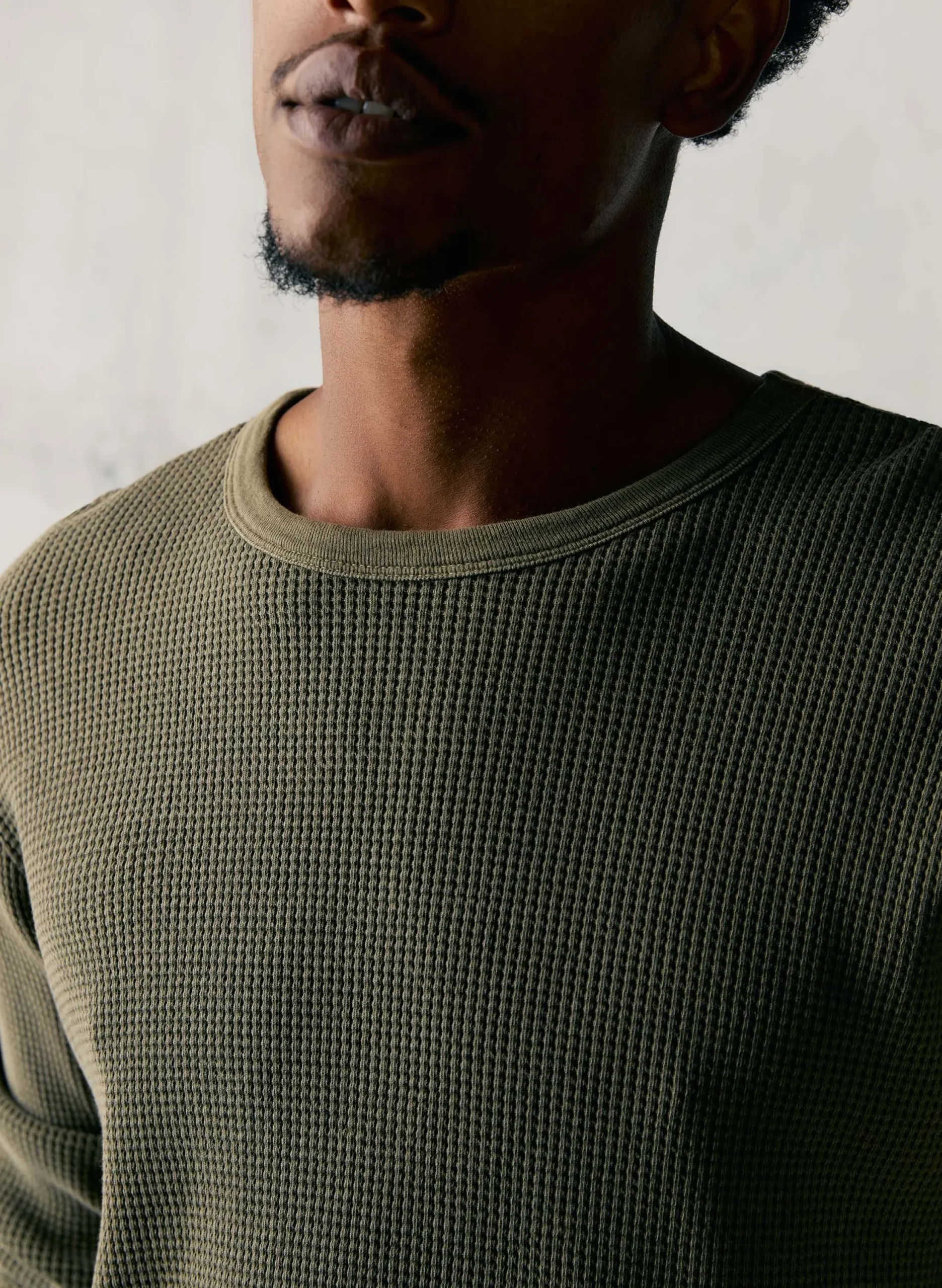 imogene + willie The Long Sleeve Thermal Crew In Olive| Knits & Sweaters