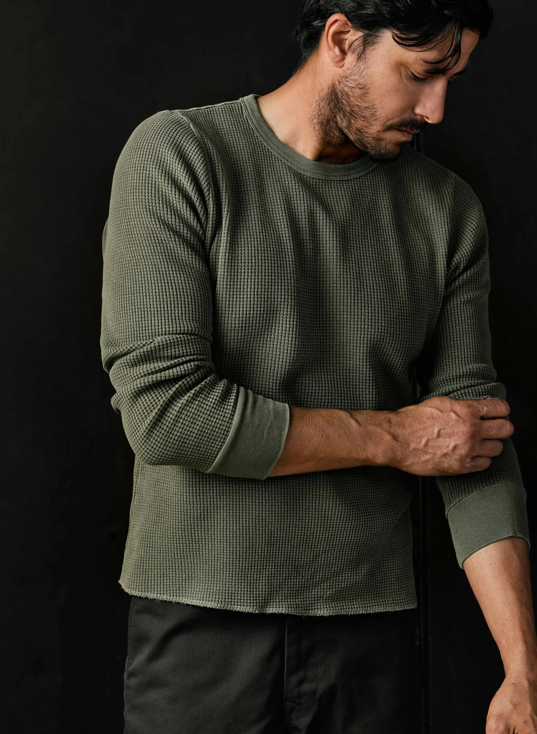 imogene + willie The Long Sleeve Thermal Crew In Olive| Knits & Sweaters