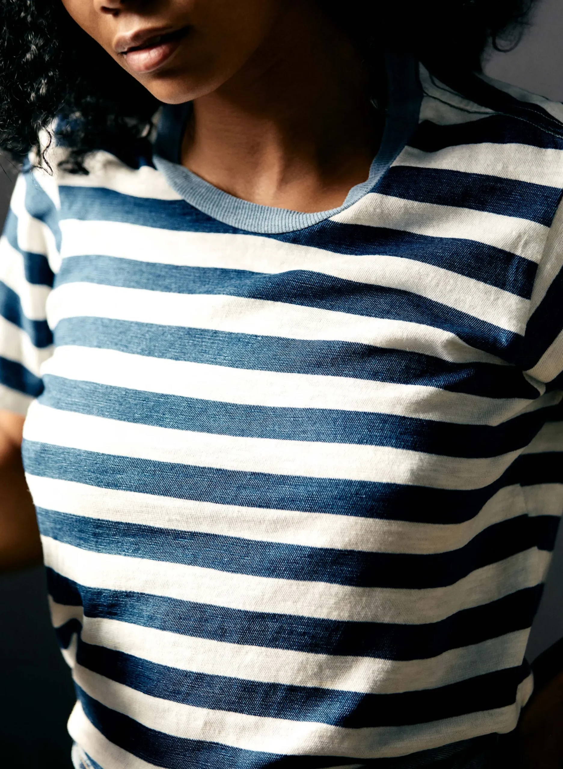 imogene + willie The Novel Knit Indigo Stripe Tee|Women Tees + Tanks