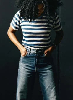 imogene + willie The Novel Knit Indigo Stripe Tee|Women Tees + Tanks