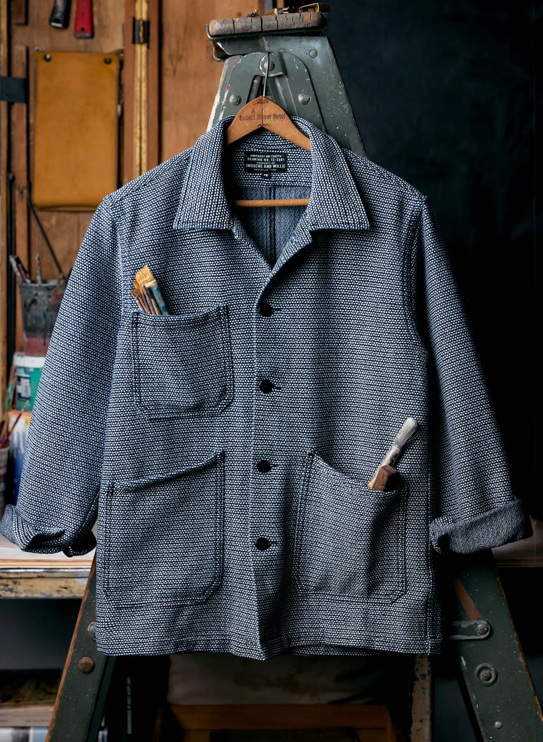imogene + willie The Painters Coat In Indigo Cream Sashiko|Women Jackets