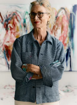 imogene + willie The Painters Coat In Indigo Cream Sashiko|Women Jackets
