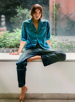 imogene + willie The Palmer Corduroy Shirt In Teal|Women Shirts