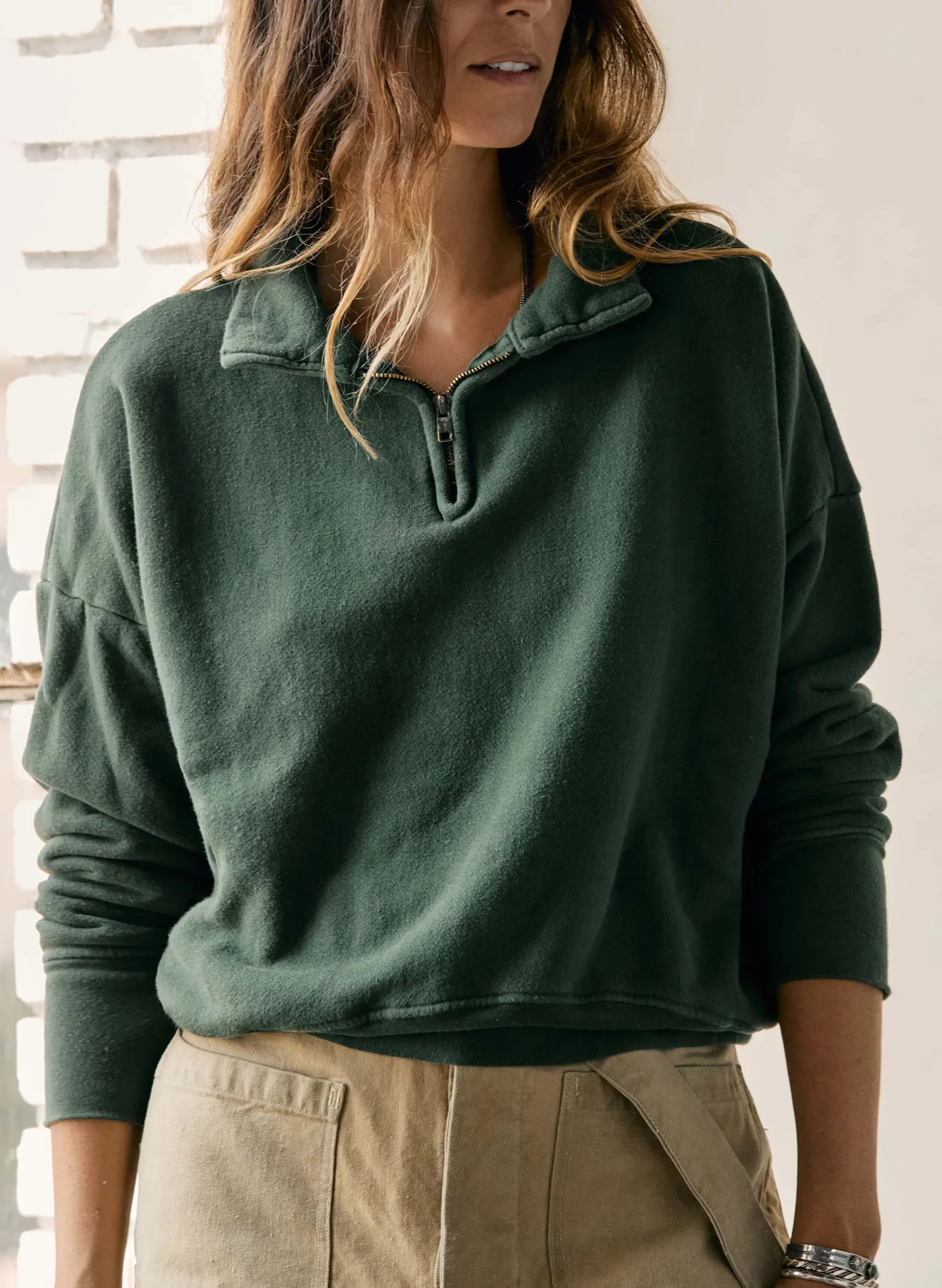 imogene + willie The Quarter Zip Forest Green Pullover|Women Knits & Sweaters|Jackets