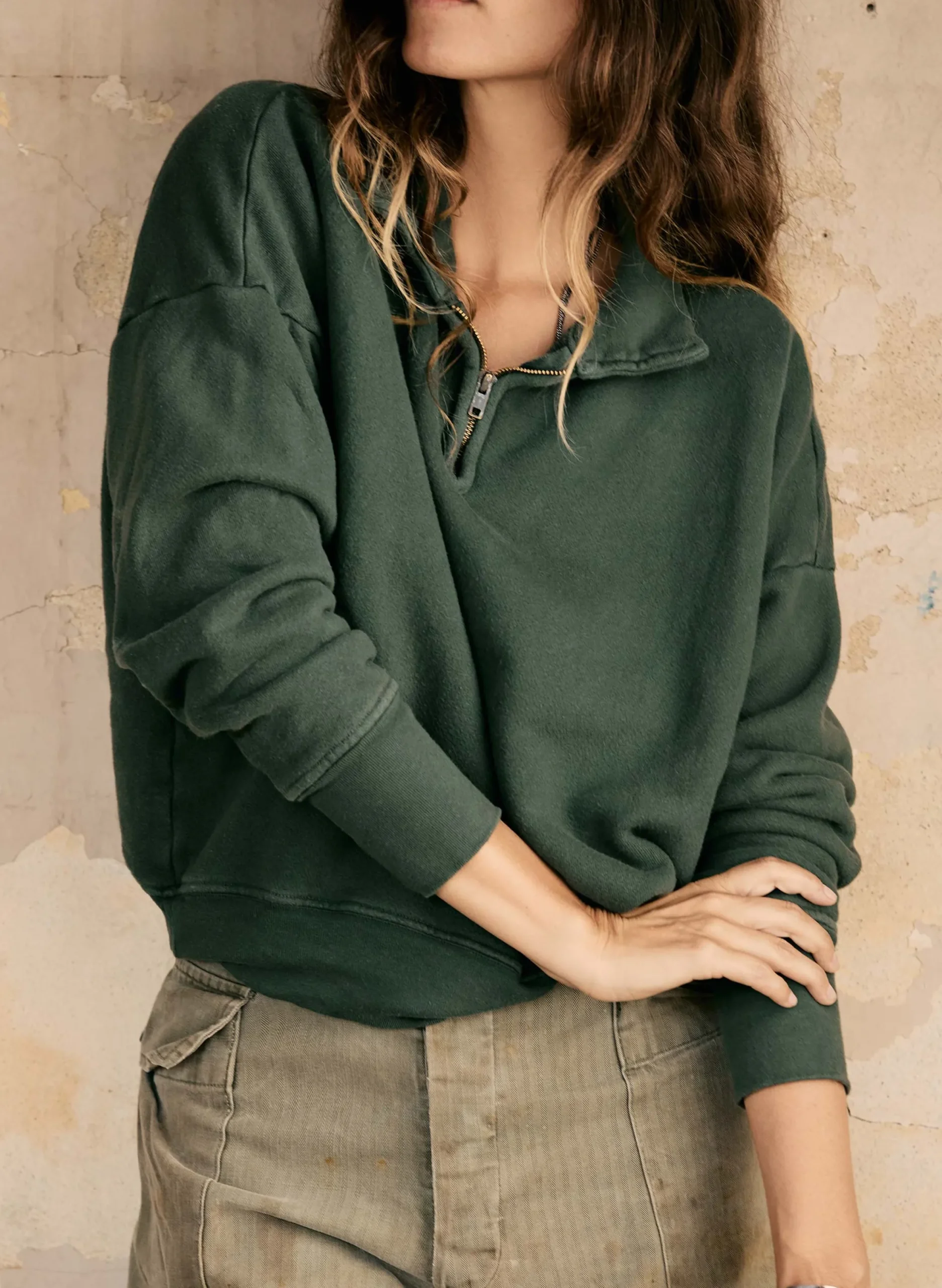 imogene + willie The Quarter Zip Forest Green Pullover|Women Knits & Sweaters|Jackets