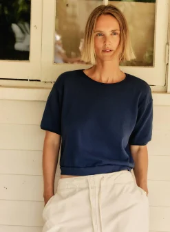 imogene + willie The S/s Ringer Sweatshirt In Navy|Women Knits & Sweaters