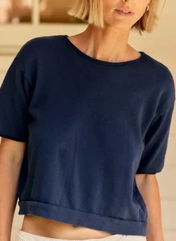 imogene + willie The S/s Ringer Sweatshirt In Navy|Women Knits & Sweaters