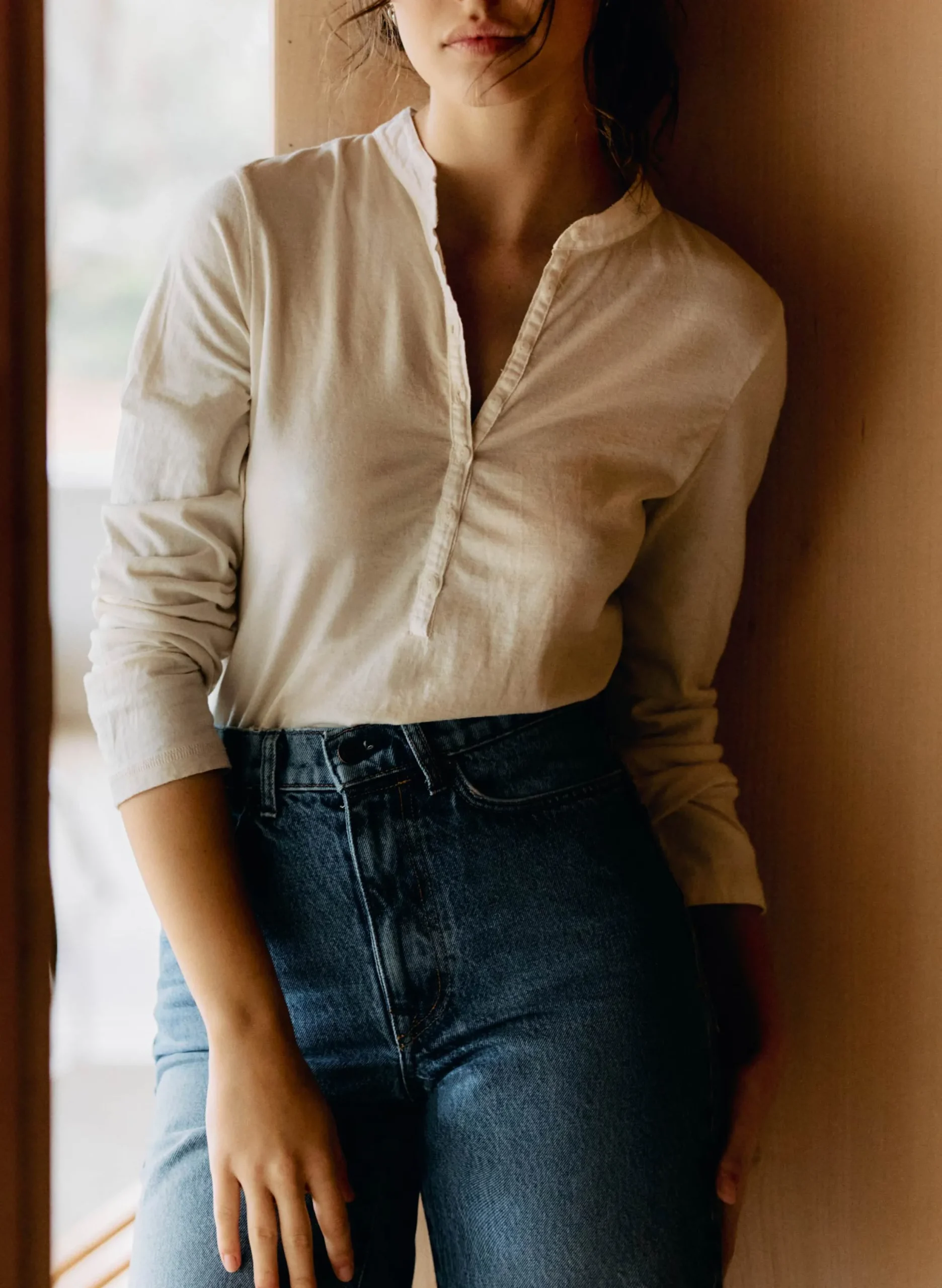 imogene + willie The Vintage Henley In White|Women Knits & Sweaters