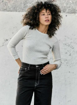imogene + willie The Waffle Thermal Crew In Ash|Women Knits & Sweaters