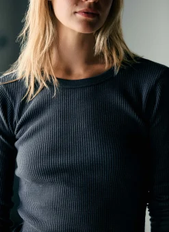 imogene + willie The Waffle Thermal Crew In Faded Black|Women Knits & Sweaters