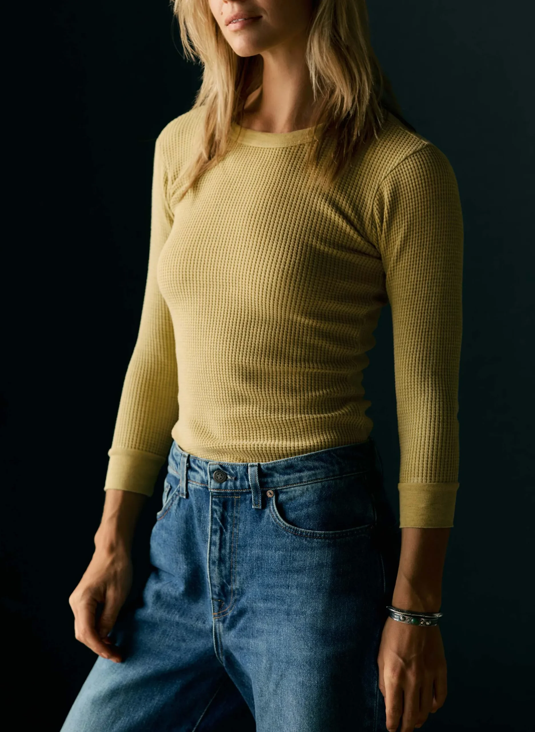 imogene + willie The Waffle Thermal Crew In Faded Yellow|Women Knits & Sweaters