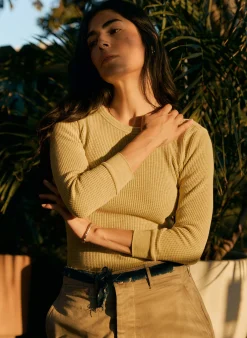 imogene + willie The Waffle Thermal Crew In Faded Yellow|Women Knits & Sweaters